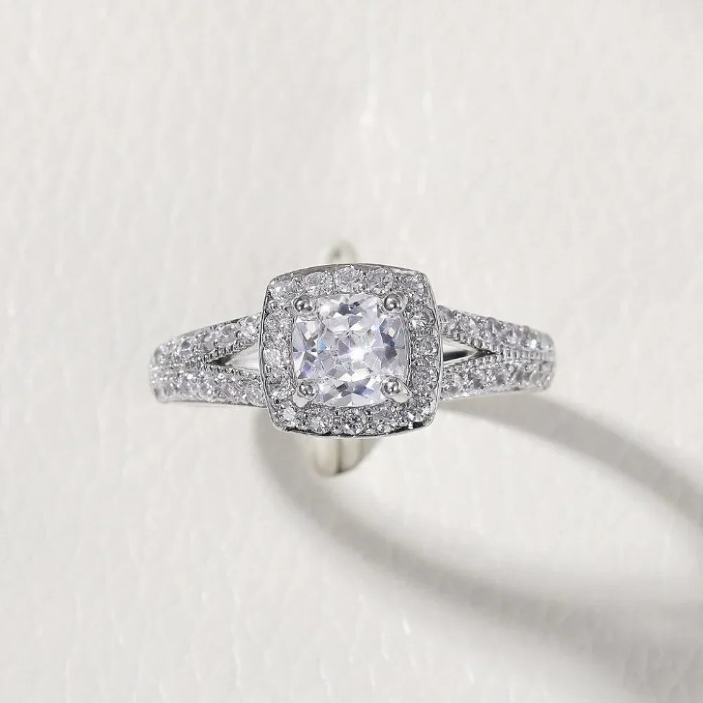 ▶NEW LUXURY 14K WHITE GOLD SQUARE GEM DIAMOND ENGAGEMENT RING FOR WOMEN, K774 - Picture 6 of 6